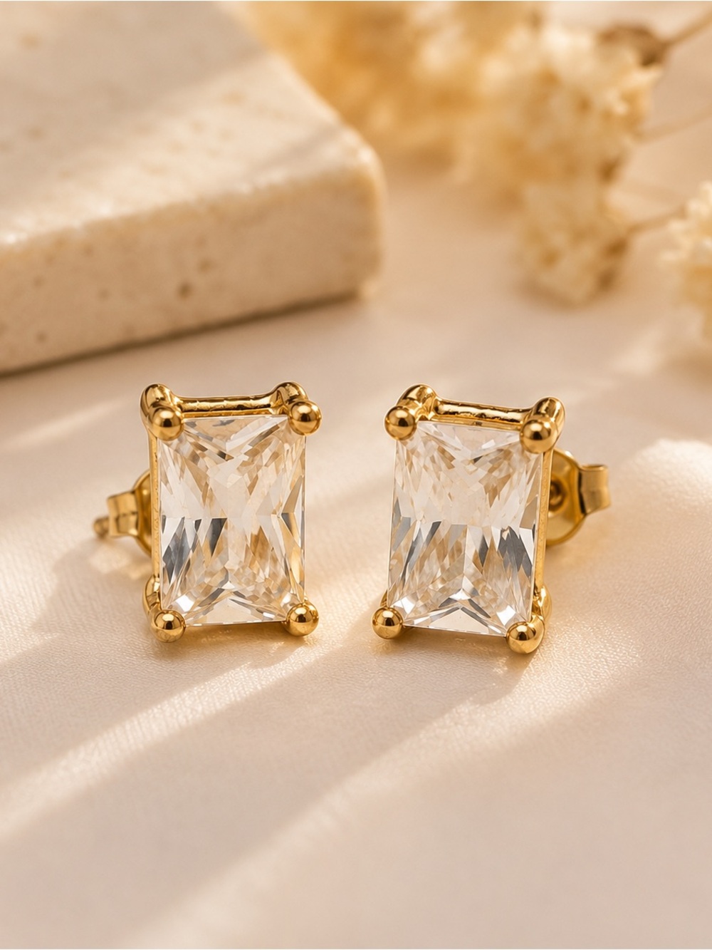 ✨ Rectangle Cut Crystal Stud Earrings | Elegant Minimalist Jewelry Gift